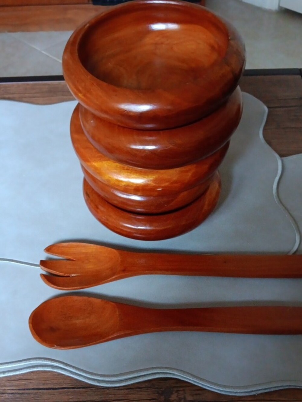 Handcrafted Wooden Bowl and Spoon Set - Warm Brown Vintage